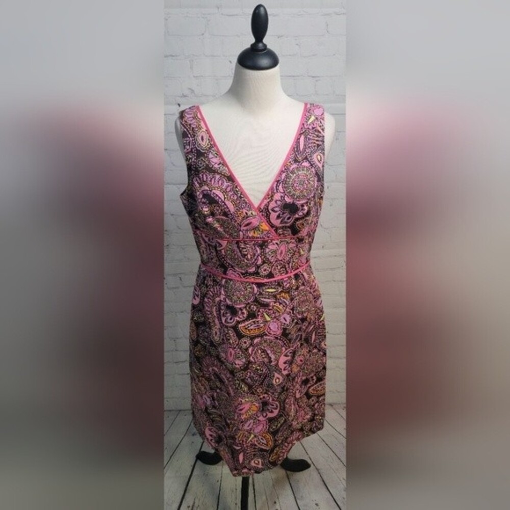 Vintage Sigrid Olsen Dress Sz 8 Paisley V Neck Sheath Empire Waist Old Money Y2k